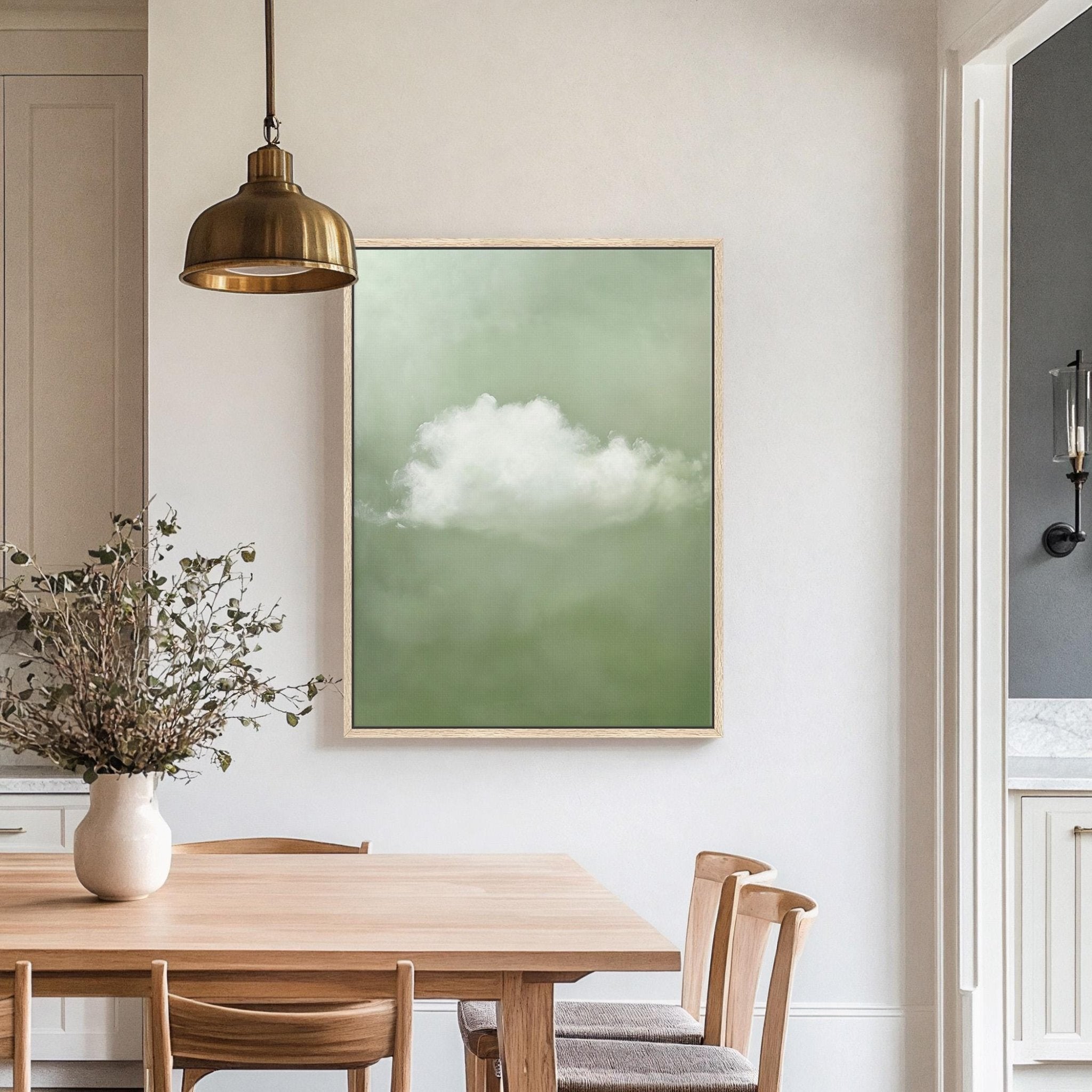 Minimalist Sage Green Cloud Art Print Canvas Art for Office - POPvault