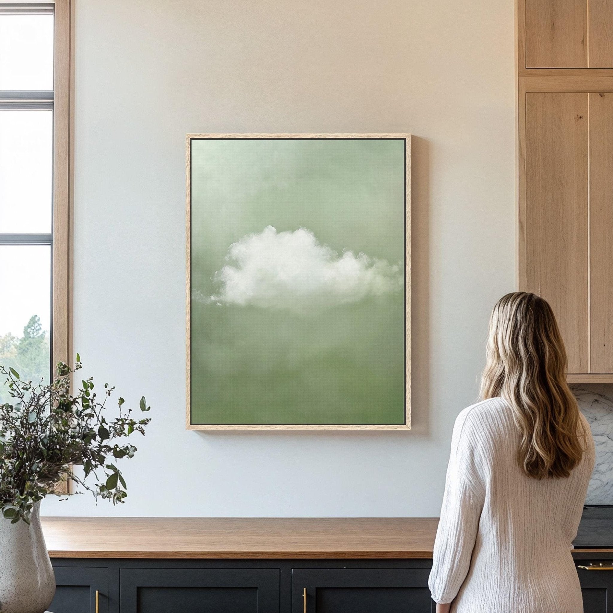Minimalist Sage Green Cloud Art Print Canvas Art for Office - POPvault