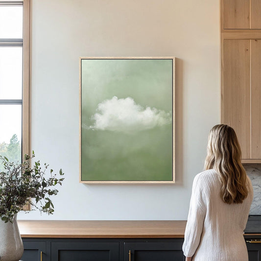 Minimalist Sage Green Cloud Art Print Canvas Art for Office - Canvas Print