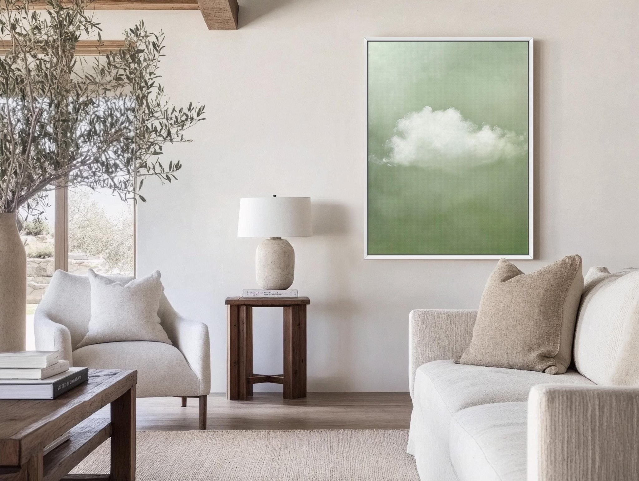 Minimalist Sage Green Cloud Art Print Canvas Art for Office - POPvault