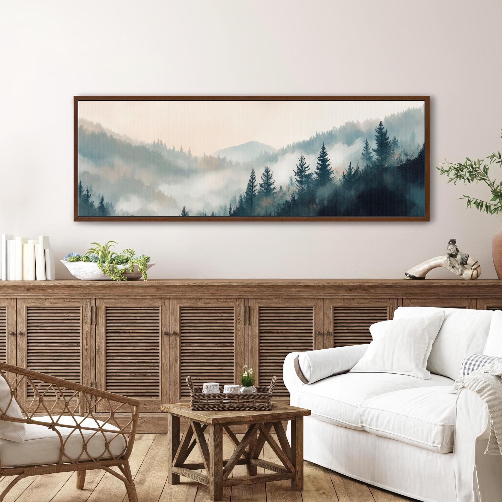 Misty Pine Forest Landscape Canvas Art - Neutral Canvas Art - POPvault