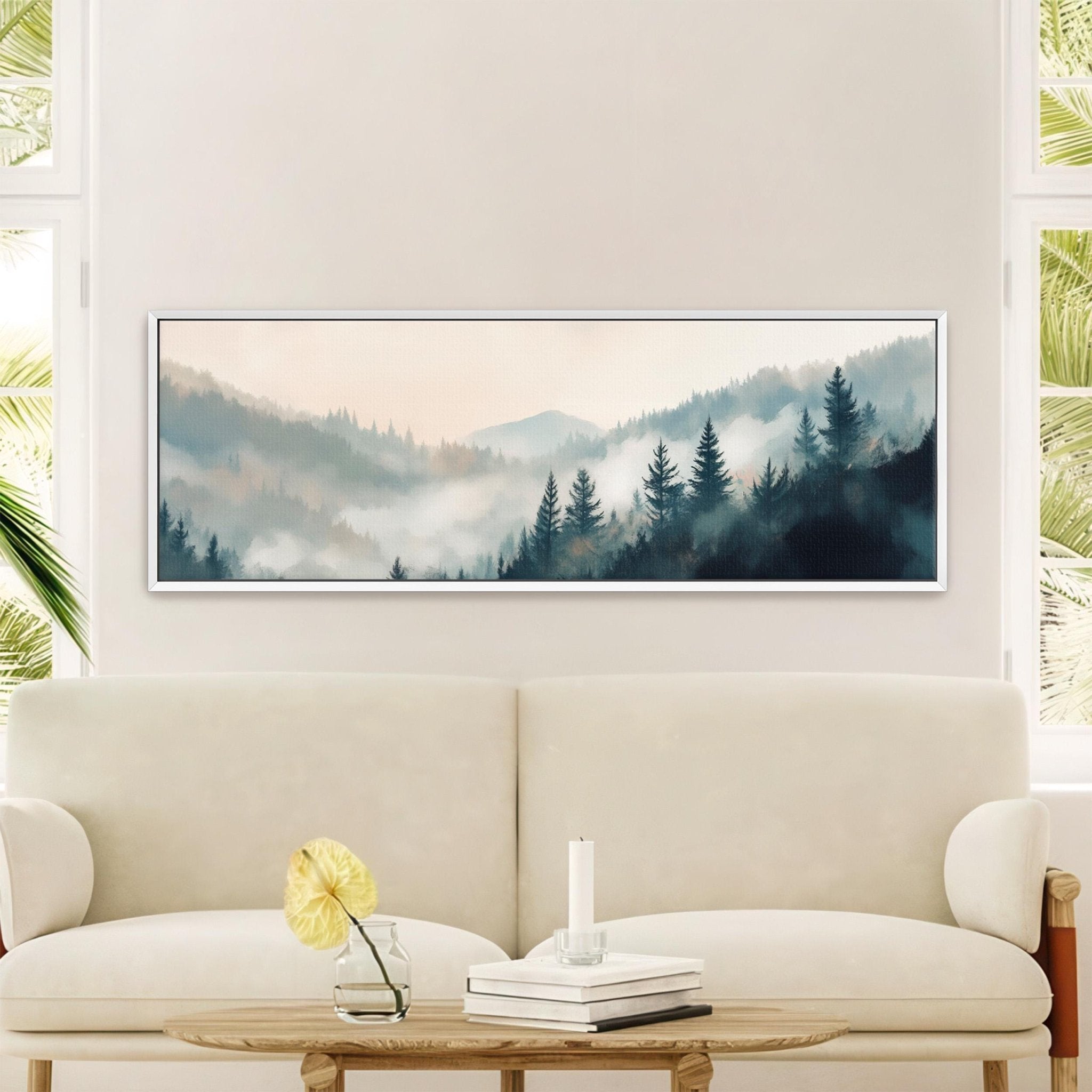 Misty Pine Forest Landscape Canvas Art - Neutral Canvas Art - POPvault