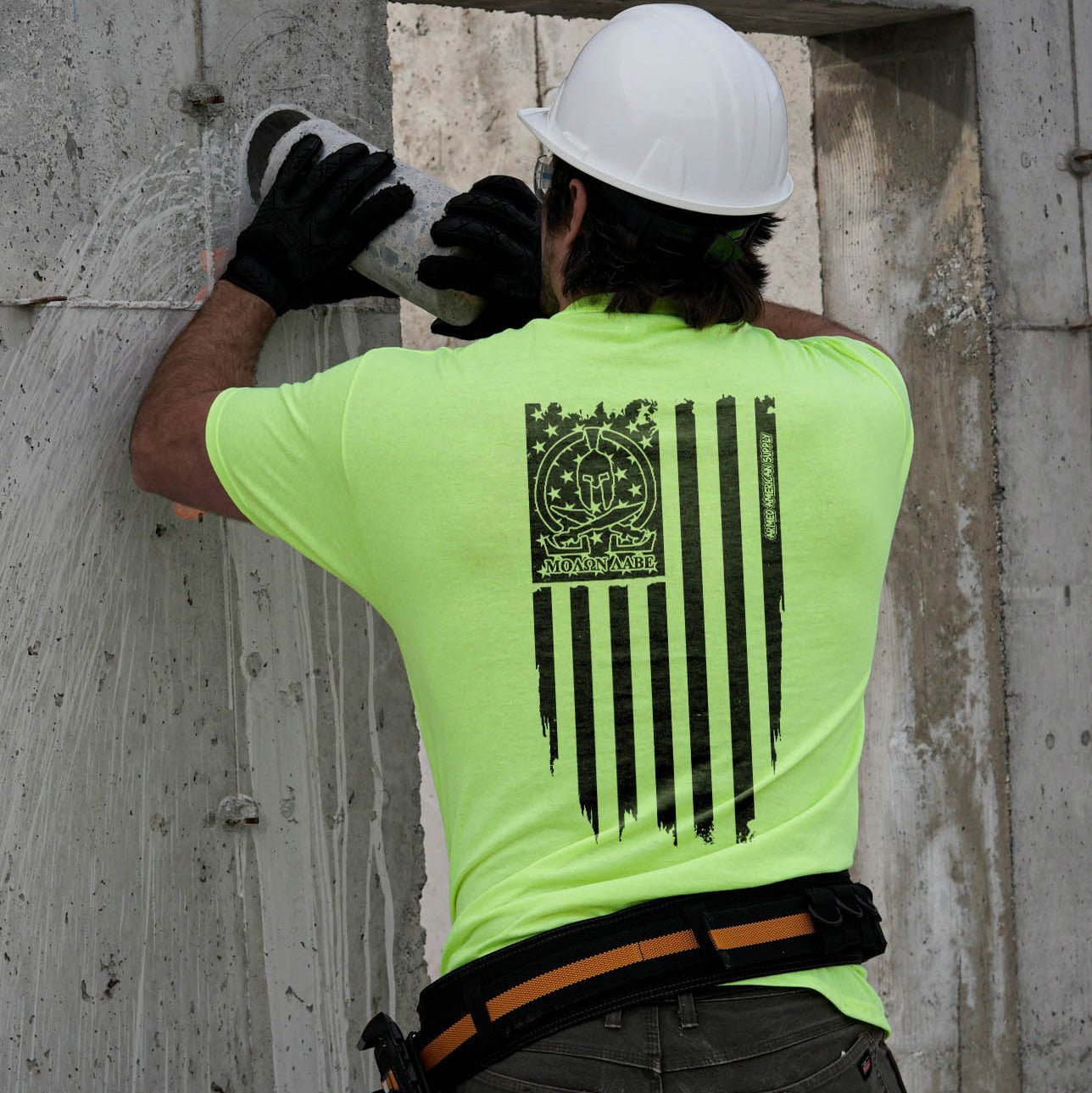 Molon Labe Ghost Flag - Safety Yellow T-Shirt - POPvault