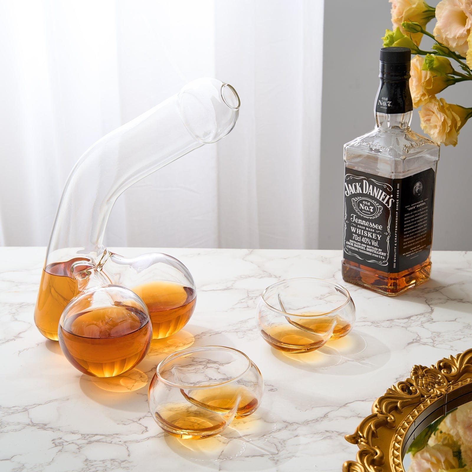 Phallus 950 ml Whiskey Decanter Bottle With Two Ball Whiskey Glasses - POPvault