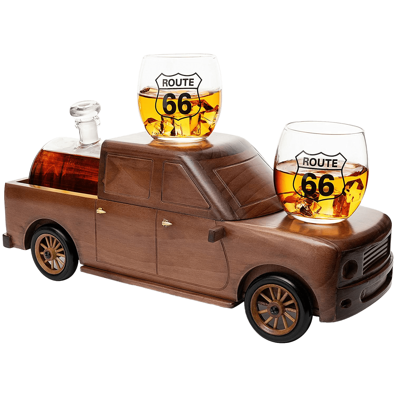 Pickup Truck 500 ml Whiskey Decanter With Two 12 Oz. Route 66 Glasses - POPvault