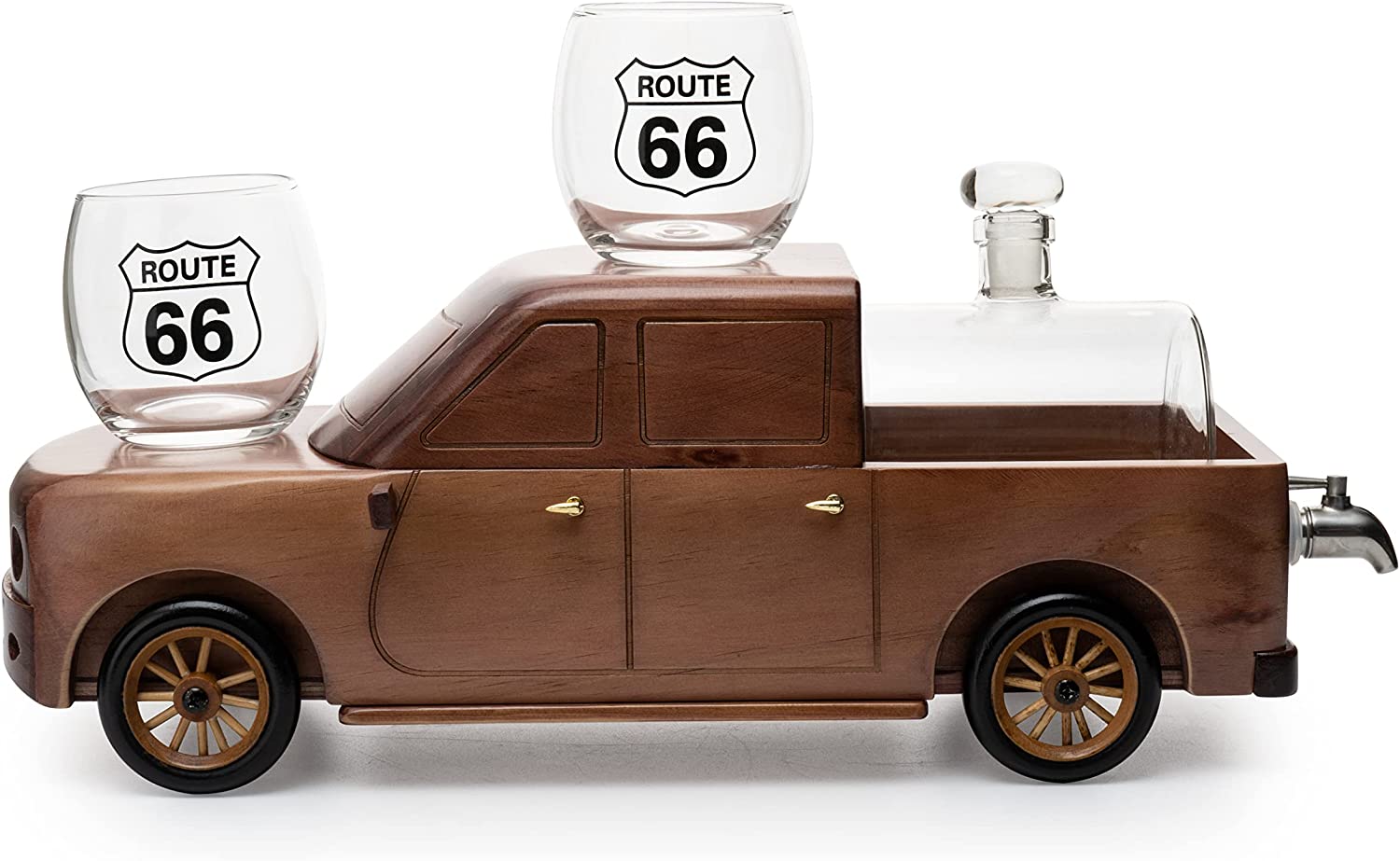 Pickup Truck 500 ml Whiskey Decanter With Two 12 Oz. Route 66 Glasses - POPvault
