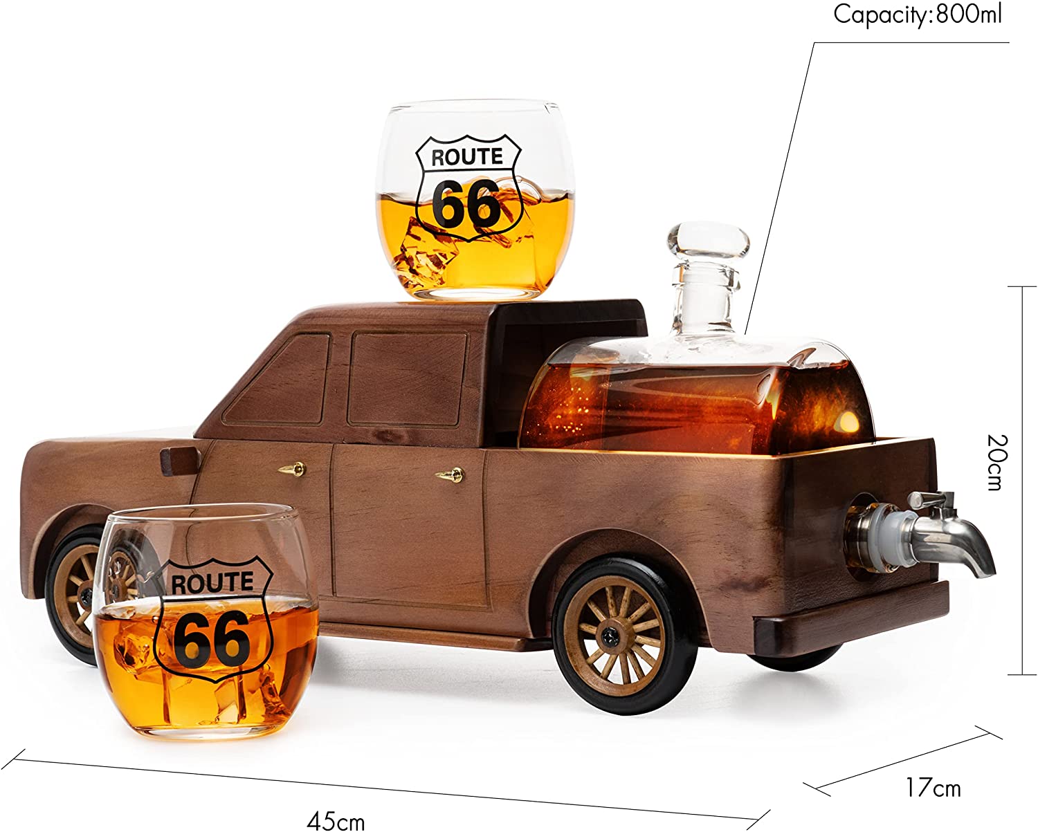 Pickup Truck 500 ml Whiskey Decanter With Two 12 Oz. Route 66 Glasses - POPvault