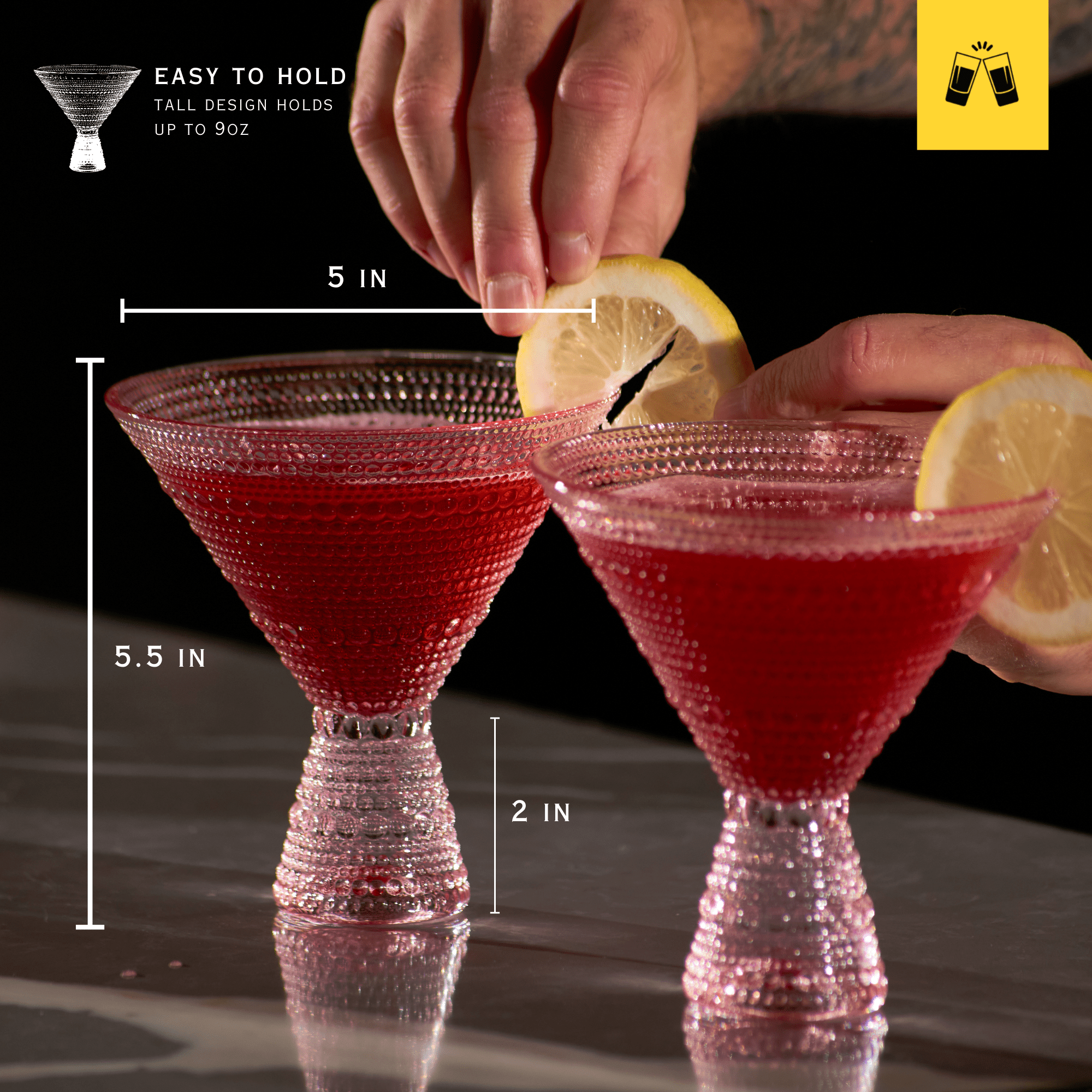 Pink Hobnail Martini Glasses - Embossed Martini Glasses - 9oz - POPvault