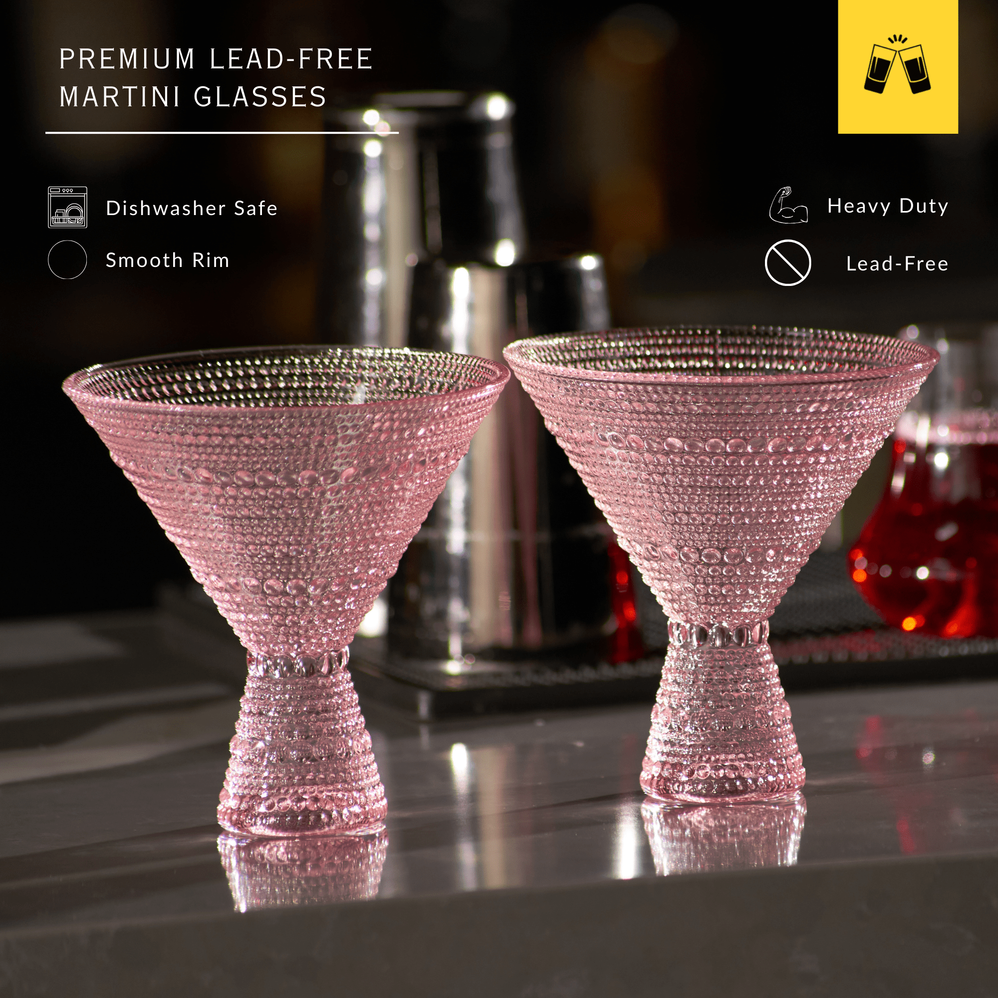 Pink Hobnail Martini Glasses - Embossed Martini Glasses - 9oz - POPvault