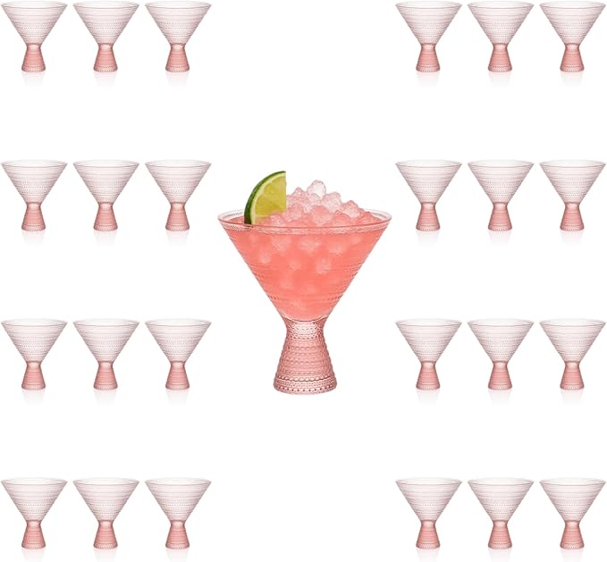 Pink Hobnail Martini Glasses - Embossed Martini Glasses - 9oz - POPvault