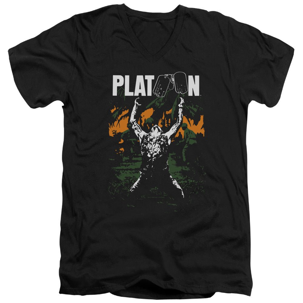Platoon Graphic Mens Slim Fit V - Neck T Shirt Black Officially Licensed - POPvault