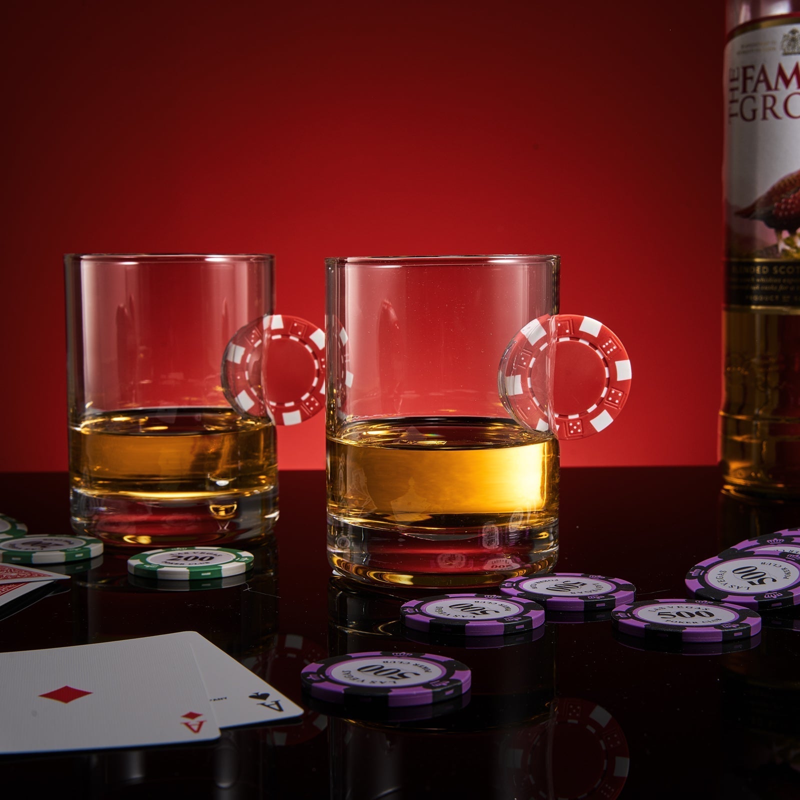 Poker Chip Embedded 20 Oz. Whiskey Glasses (Set of 2) - POPvault
