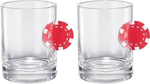 Poker Chip Embedded 20 Oz. Whiskey Glasses (Set of 2) - POPvault