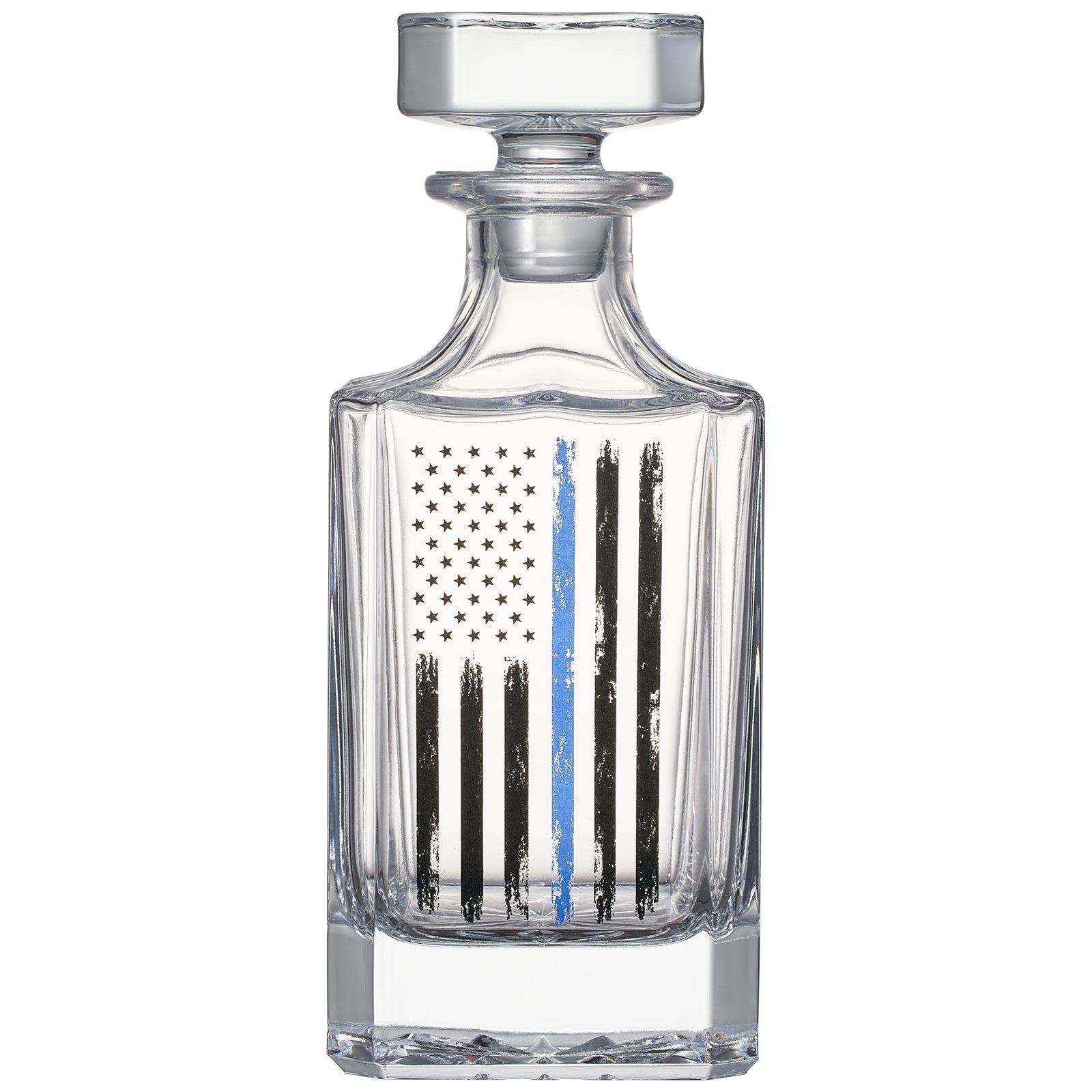 Police Tactical Blue Tattered American Flag 730 ml Whiskey Decanter Gift Set Plus 2 Whiskey Glasses - POPvault