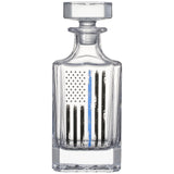 Police Tactical Blue Tattered American Flag 730 ml Whiskey Decanter Gift Set Plus 2 Whiskey Glasses - POPvault