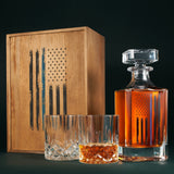 Police Tactical Blue Tattered American Flag 730 ml Whiskey Decanter Gift Set Plus 2 Whiskey Glasses - POPvault