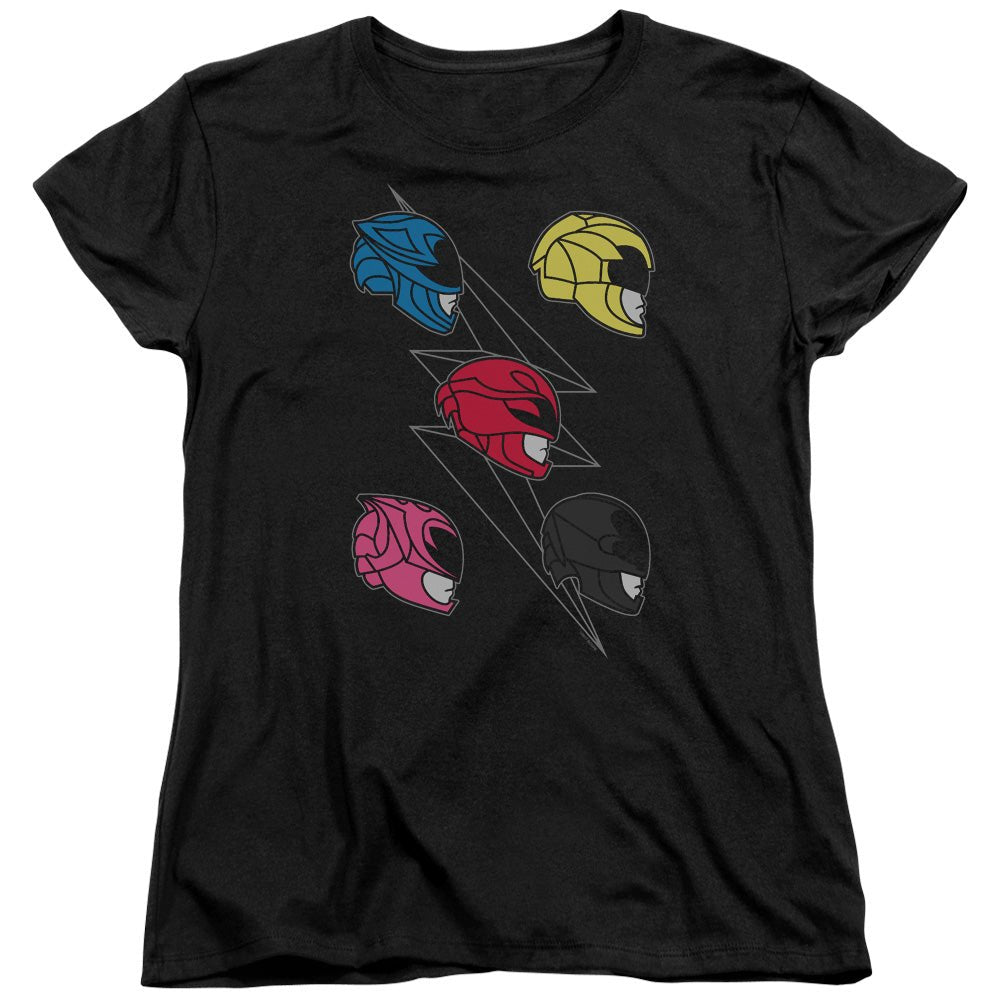 Power Rangers Line Helmets Womens T Shirt Black Officially Licensed - POPvault