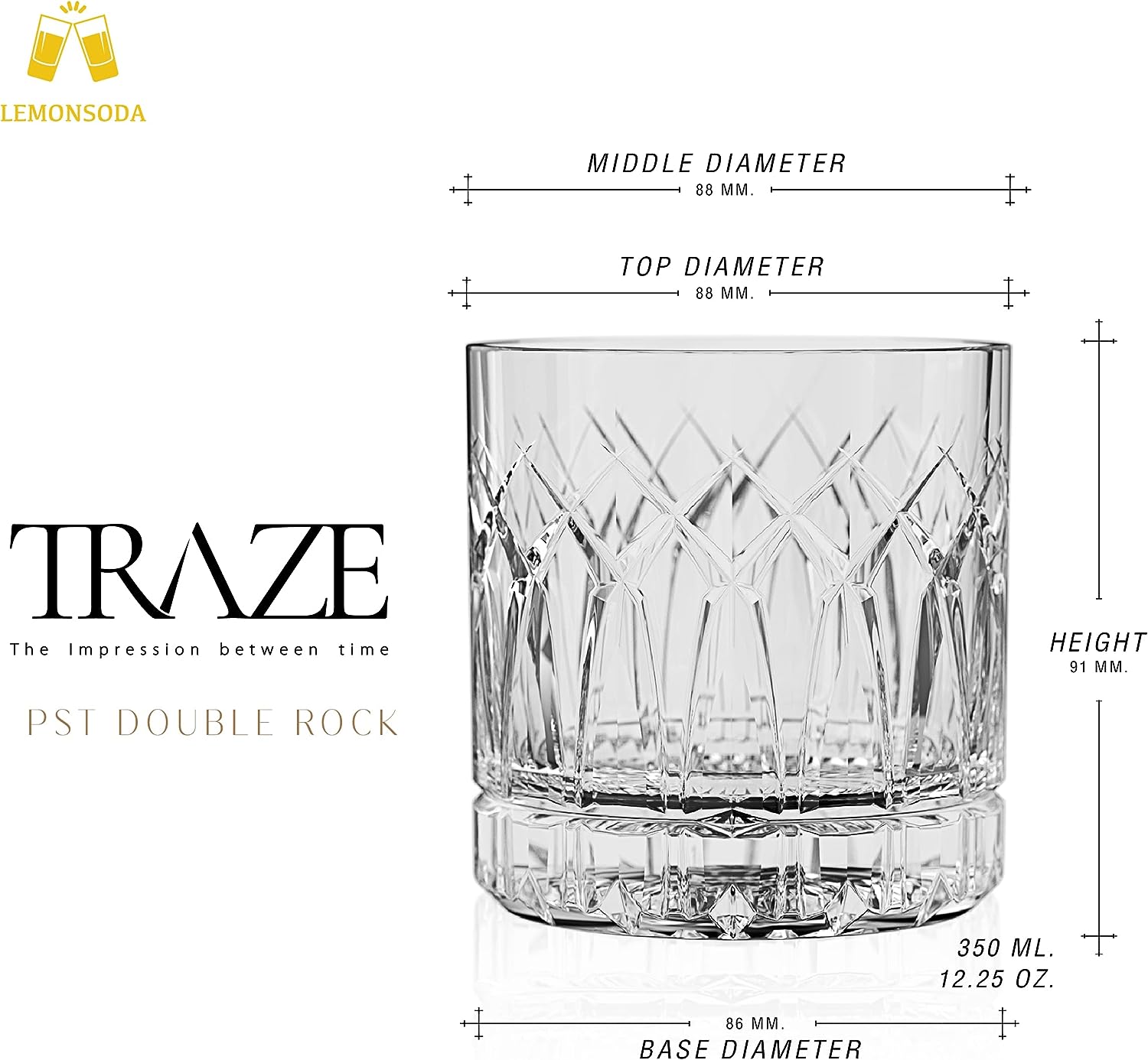 Premium Double Rocks Whiskey Glasses - Set of 6 Cocktail Glasses - 12oz - POPvault