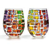 Renaissance Stained Glass Window Hand Painted Stemless Wine Glasses - POPvault