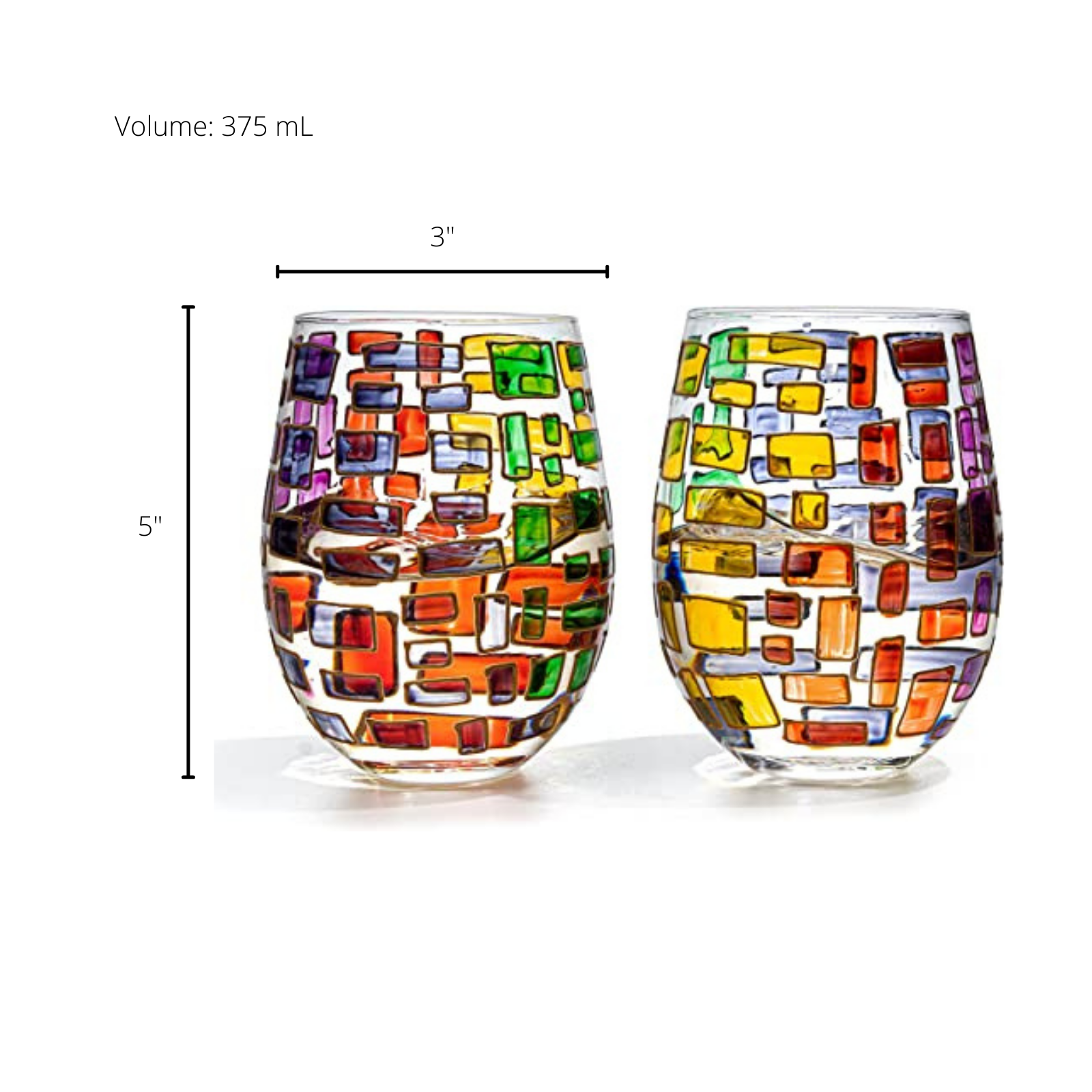 Renaissance Stained Glass Window Hand Painted Stemless Wine Glasses - POPvault