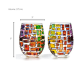 Renaissance Stained Glass Window Hand Painted Stemless Wine Glasses - POPvault