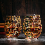Renaissance Stained Glass Window Hand Painted Stemless Wine Glasses - POPvault