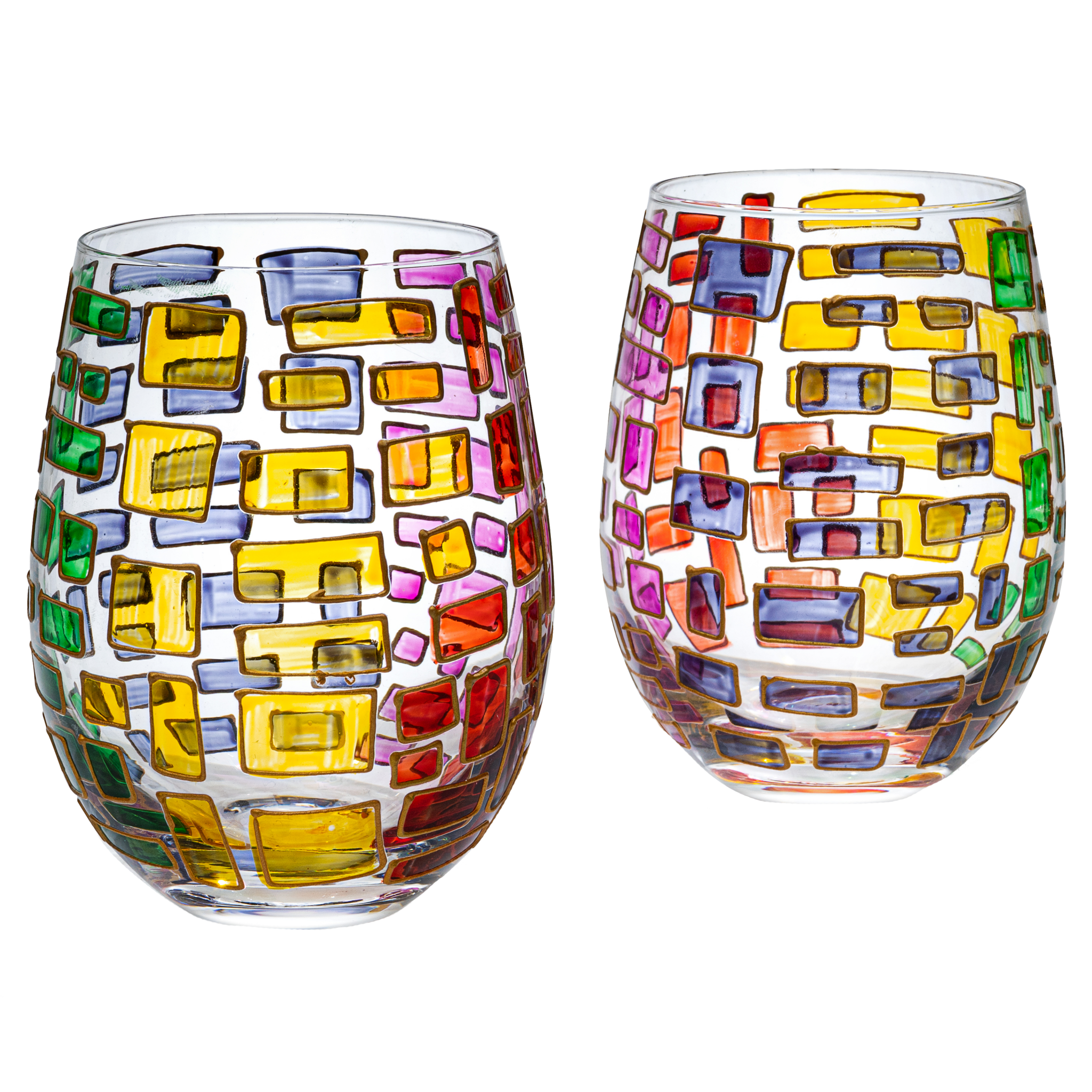Renaissance Stained Glass Window Hand Painted Stemless Wine Glasses - POPvault