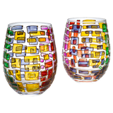 Renaissance Stained Glass Window Hand Painted Stemless Wine Glasses - POPvault