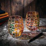 Renaissance Stained Glass Window Hand Painted Stemless Wine Glasses - POPvault