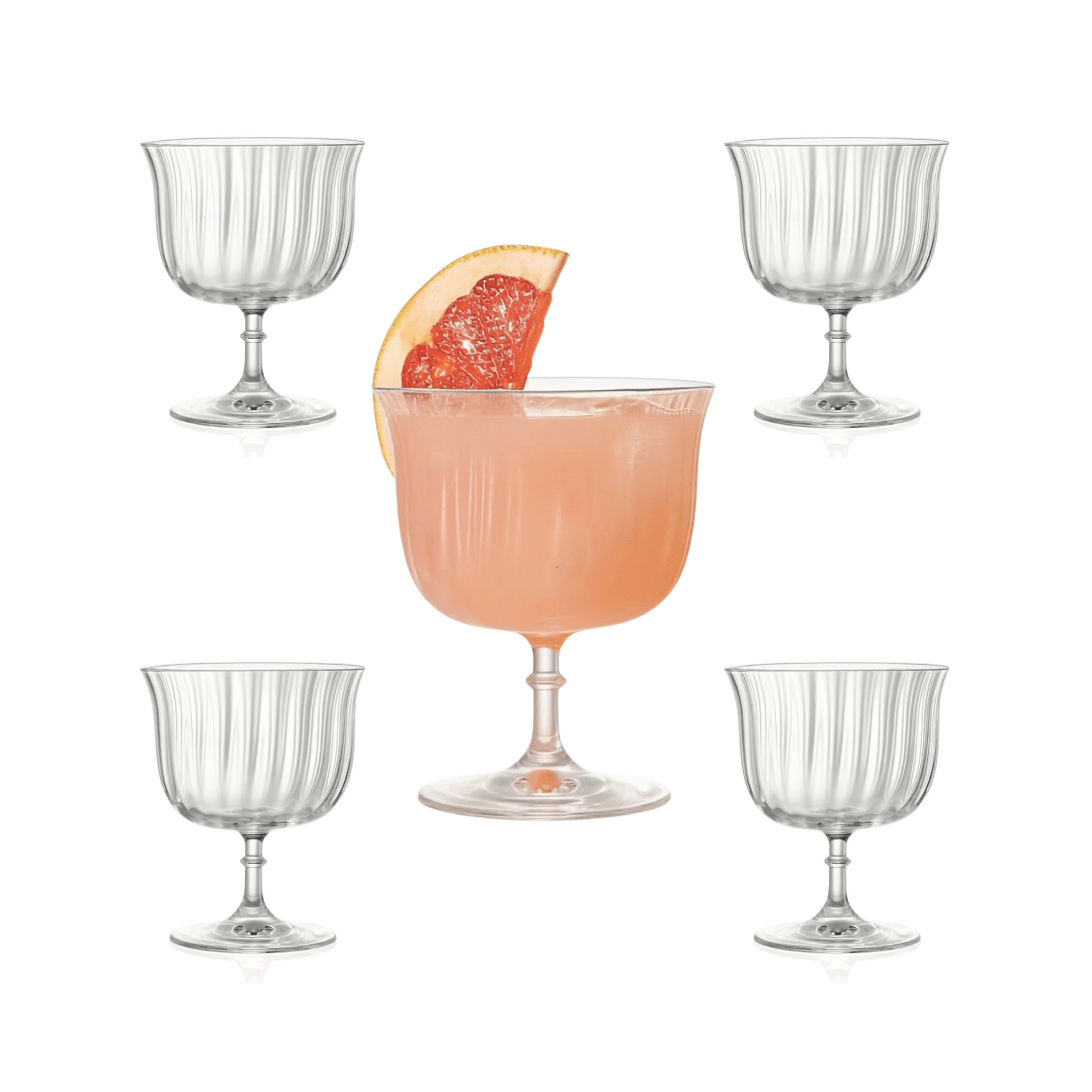 Rims Orient - Coupe Dessert/Paloma Ribbed Martini & Wine Glasses - (Lotus) - 9.25oz - POPvault