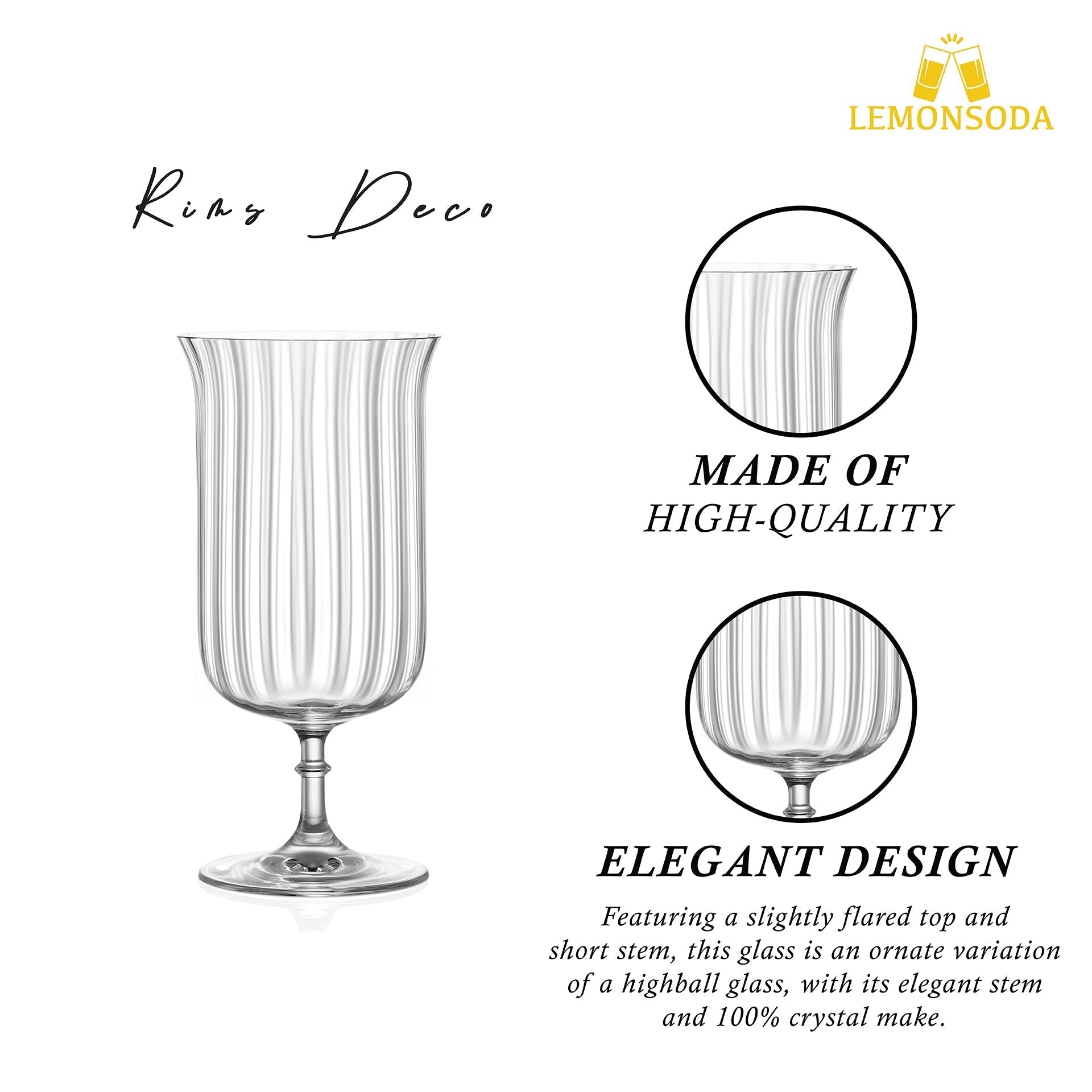 Rims Orient - Coupe Gin Sour/Long Island Ribbed Cocktail Glasses - (Deco)(11.5oz / 340mL) - POPvault
