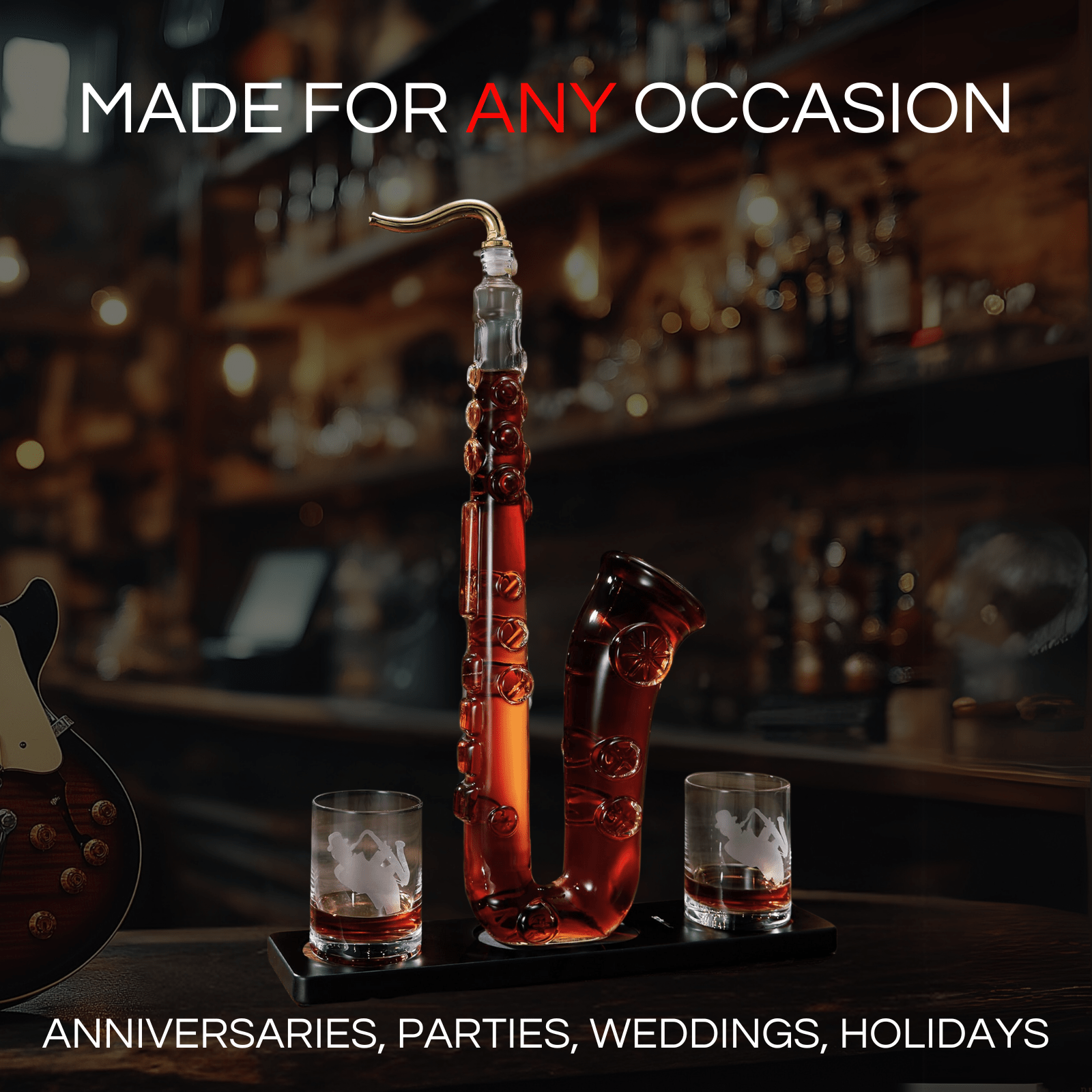 Saxophone Whiskey 34 Oz. Decanter Set With Two 10 Oz. Whisky Glasses - POPvault