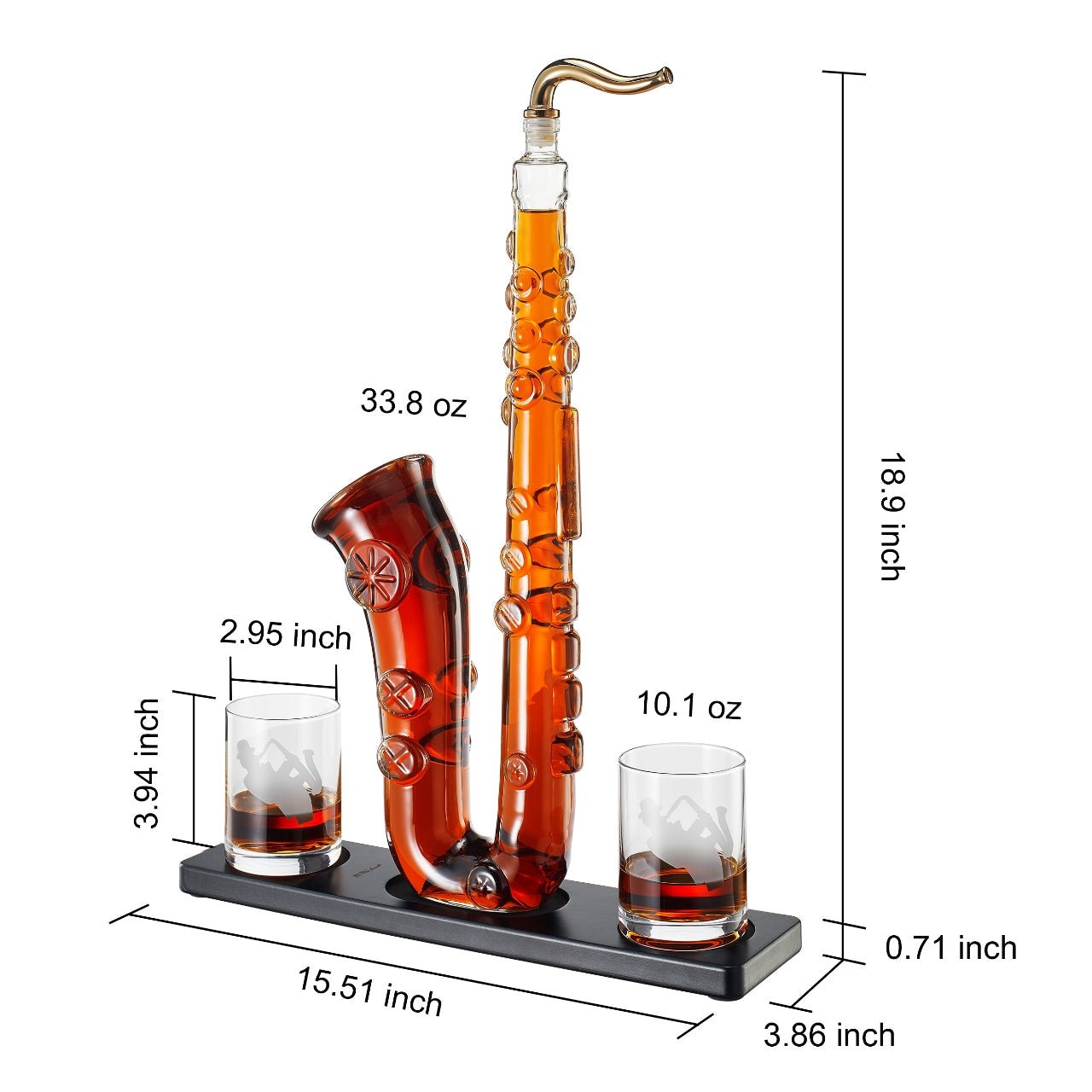 Saxophone Whiskey 34 Oz. Decanter Set With Two 10 Oz. Whisky Glasses - POPvault