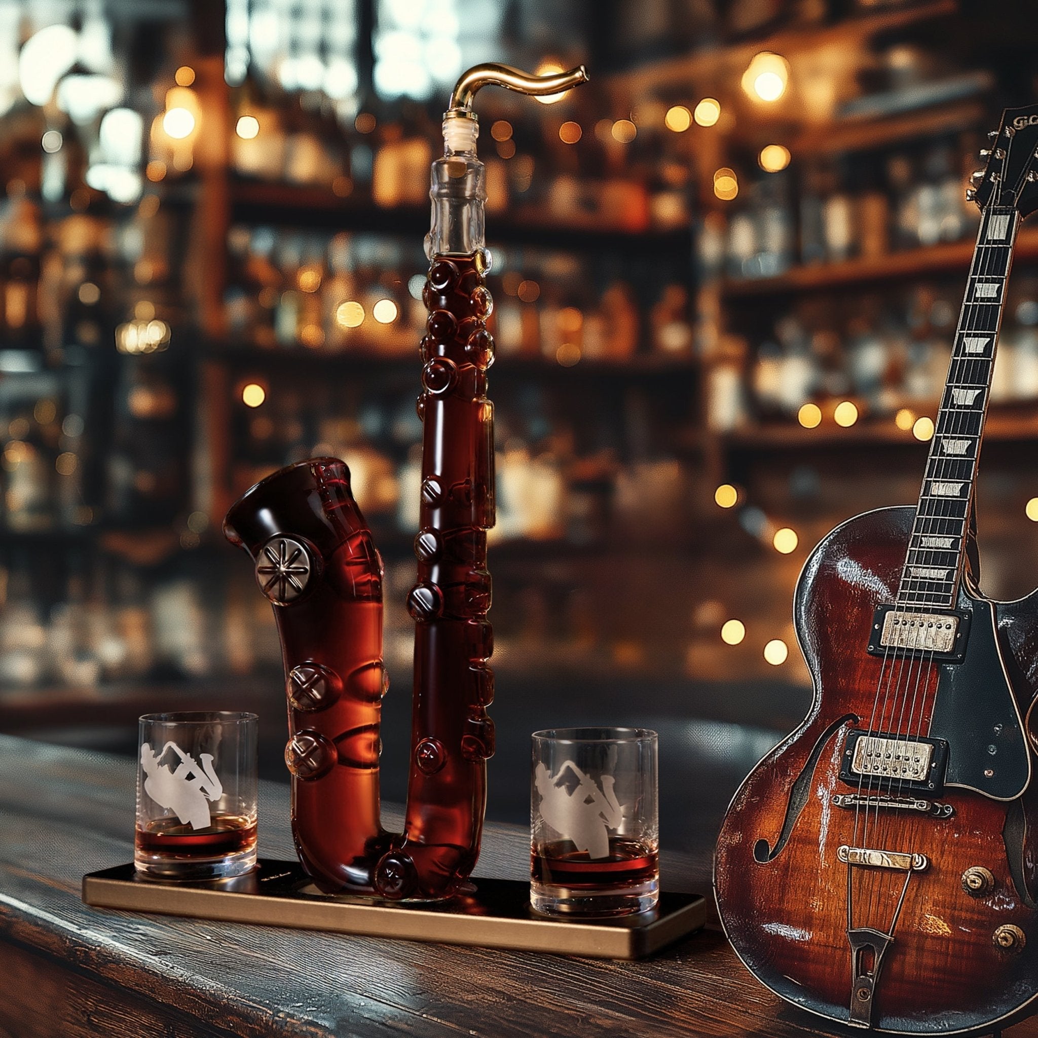 Saxophone Whiskey 34 Oz. Decanter Set With Two 10 Oz. Whisky Glasses - POPvault