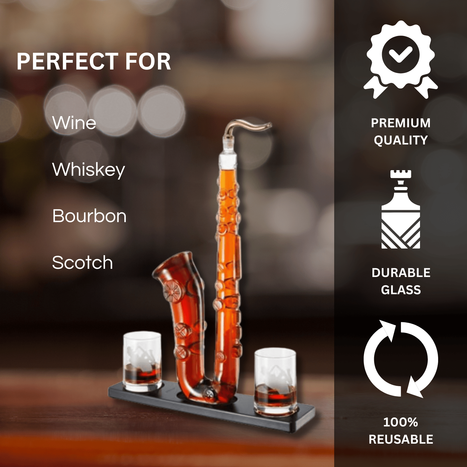 Saxophone Whiskey 34 Oz. Decanter Set With Two 10 Oz. Whisky Glasses - POPvault