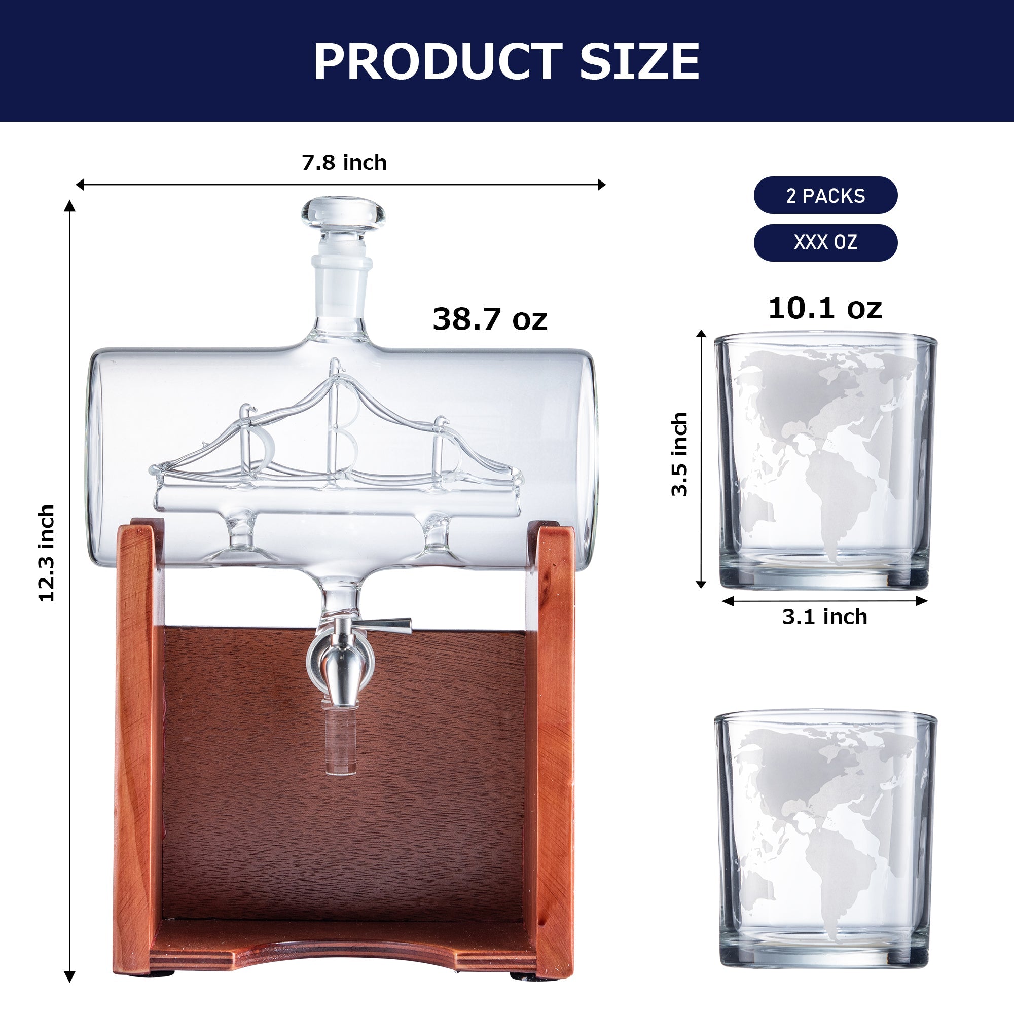 Ship In A Bottle Whiskey 1250 ml Decanter Set With 2 Whiskey Glasses - POPvault