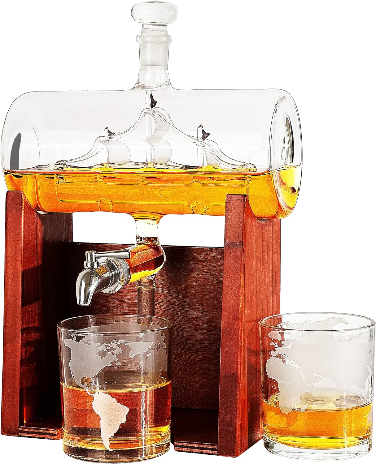 Ship In A Bottle Whiskey 1250 ml Decanter Set With 2 Whiskey Glasses - POPvault