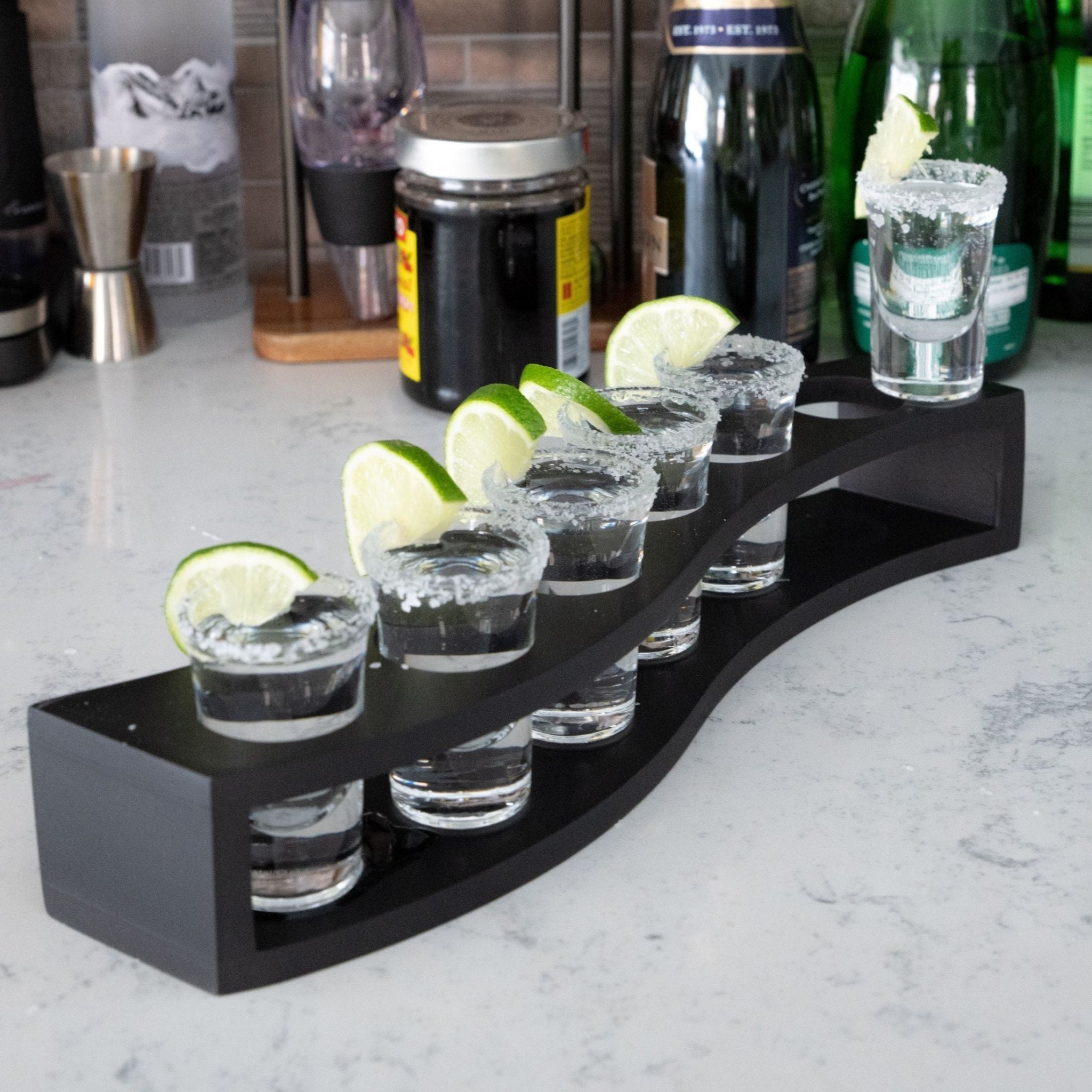 Shot Glasses Set of 6 with Wood Layered Base - POPvault