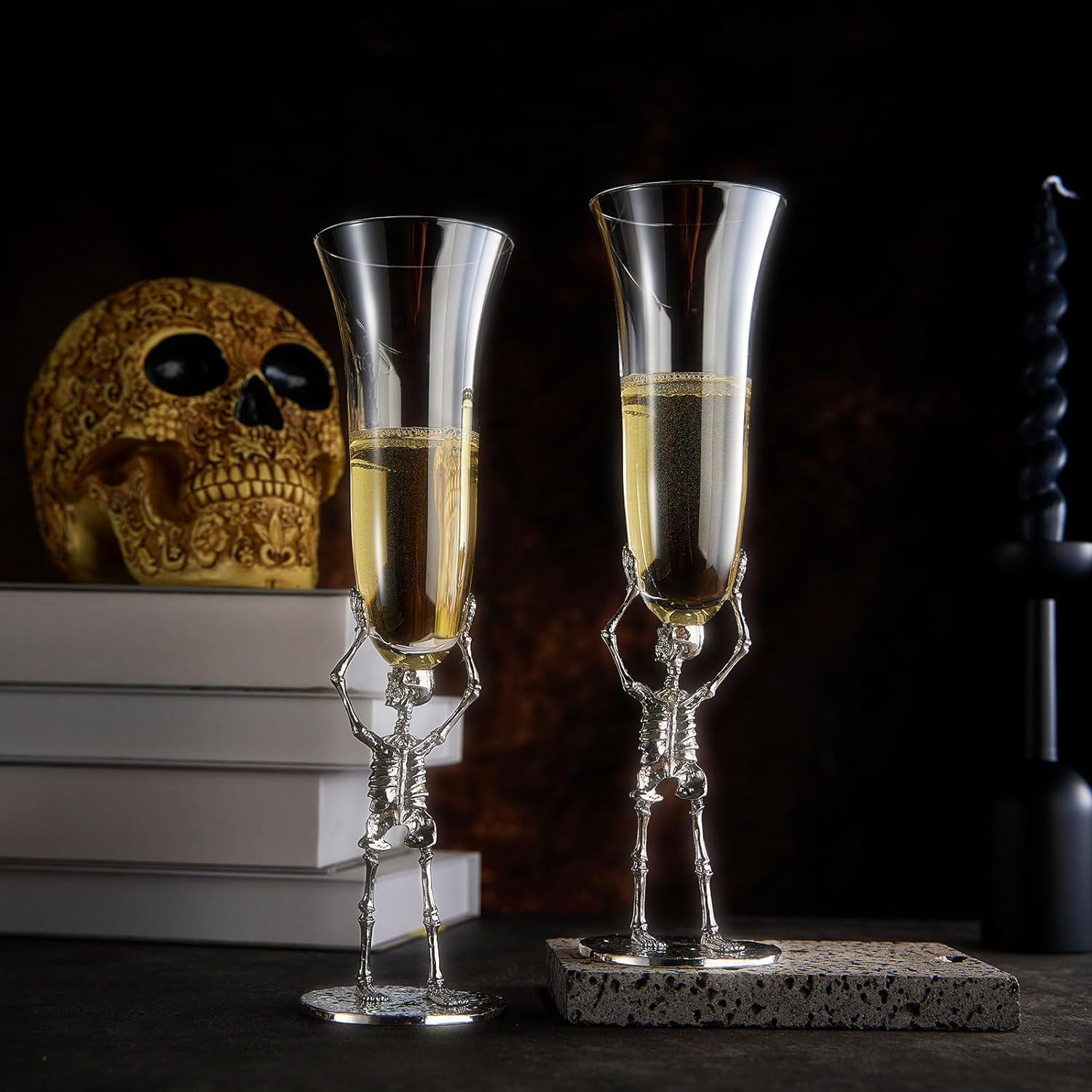 Skeleton Stemmed 7.5 Oz. Champagne Flute Glass (Set of 2) - POPvault