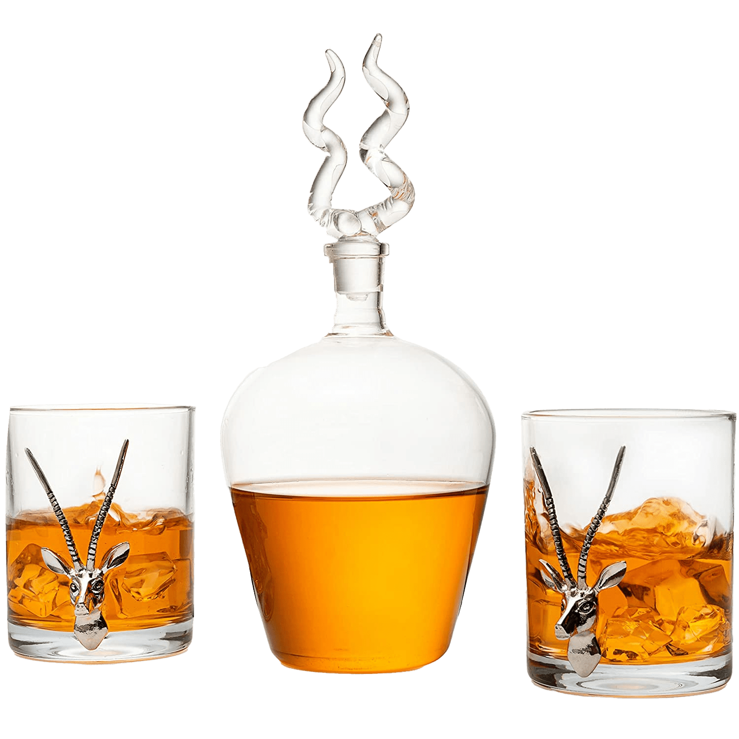 Stag Antler 750 ml Whiskey Decanter Set With 2 Stag 12 Oz. Glasses - POPvault