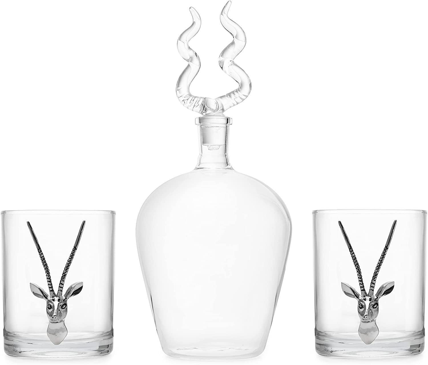 Stag Antler 750 ml Whiskey Decanter Set With 2 Stag 12 Oz. Glasses - POPvault