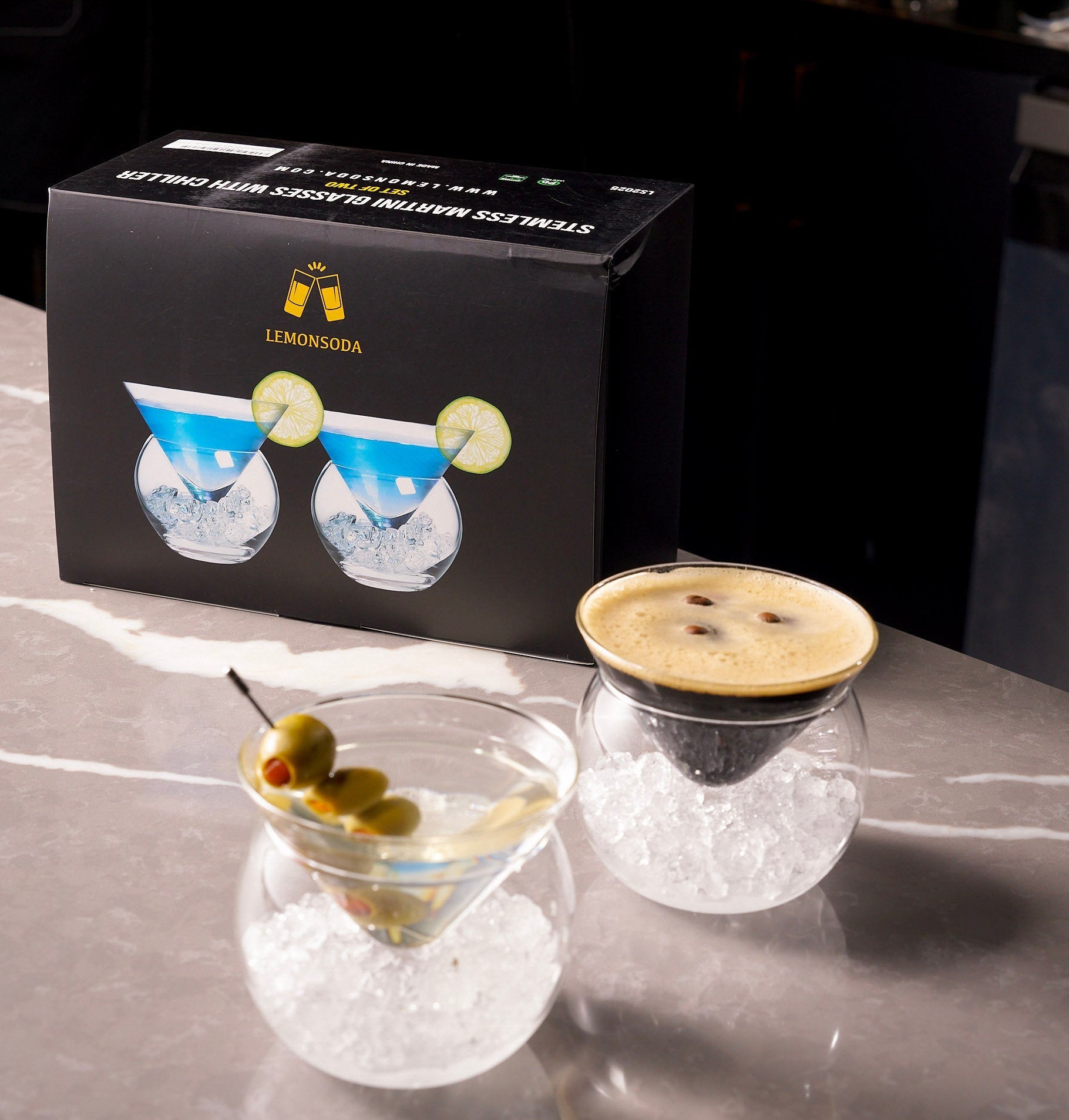 Stemless Martini Glasses With Chiller 5.5oz - (Set of 2 or 4) - POPvault