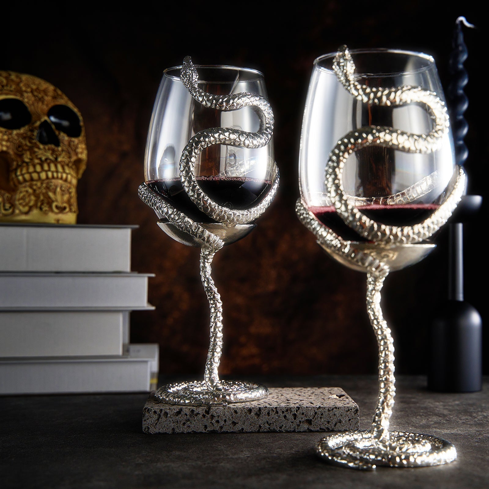 Stemmed Silver Snake 19 Oz. Wine Glass (Set Of 2) - POPvault
