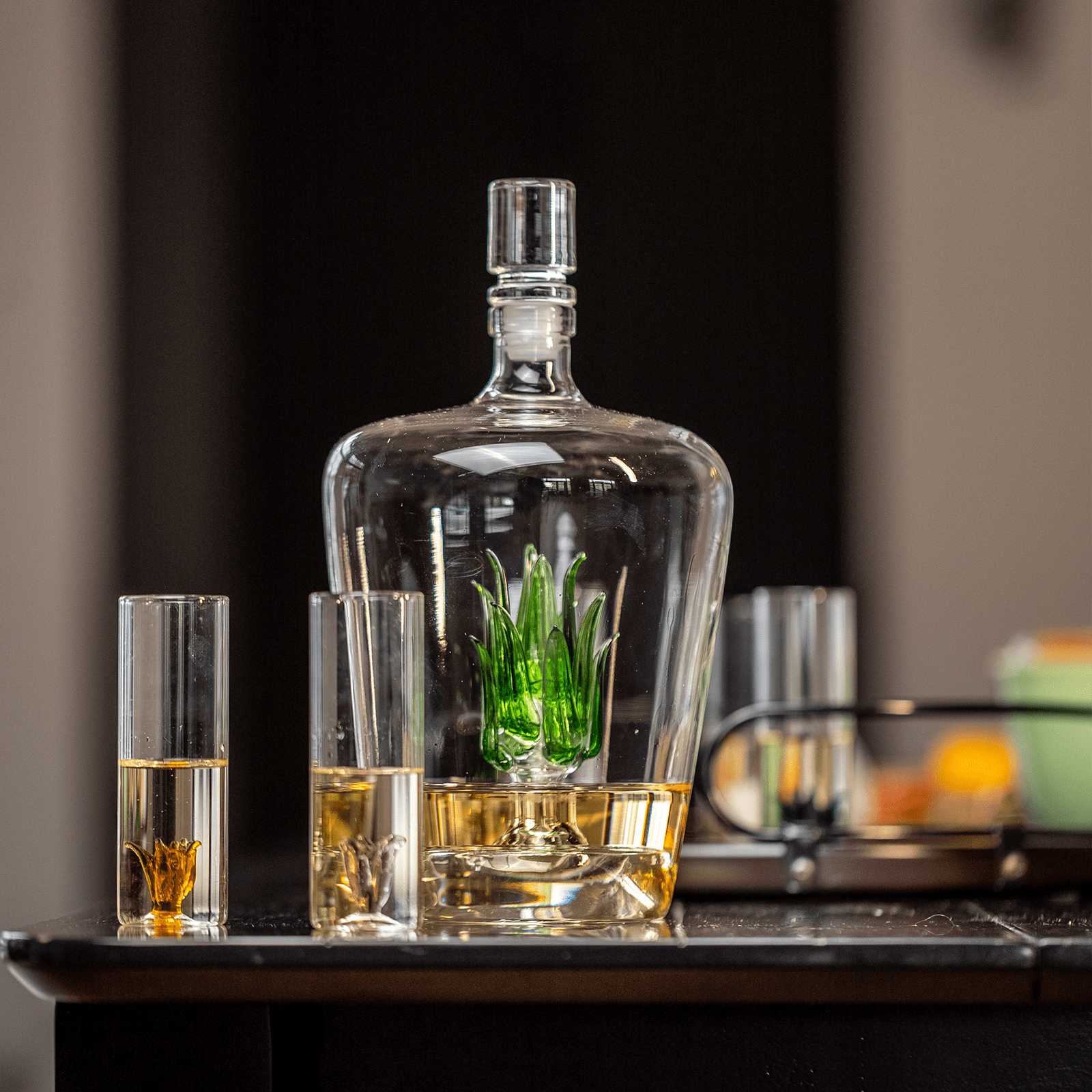 Tequila 750 ml Decanter Set With Agave Plant Decor And 6 Agave 3 Oz. Shot Glasses In A Stand - POPvault