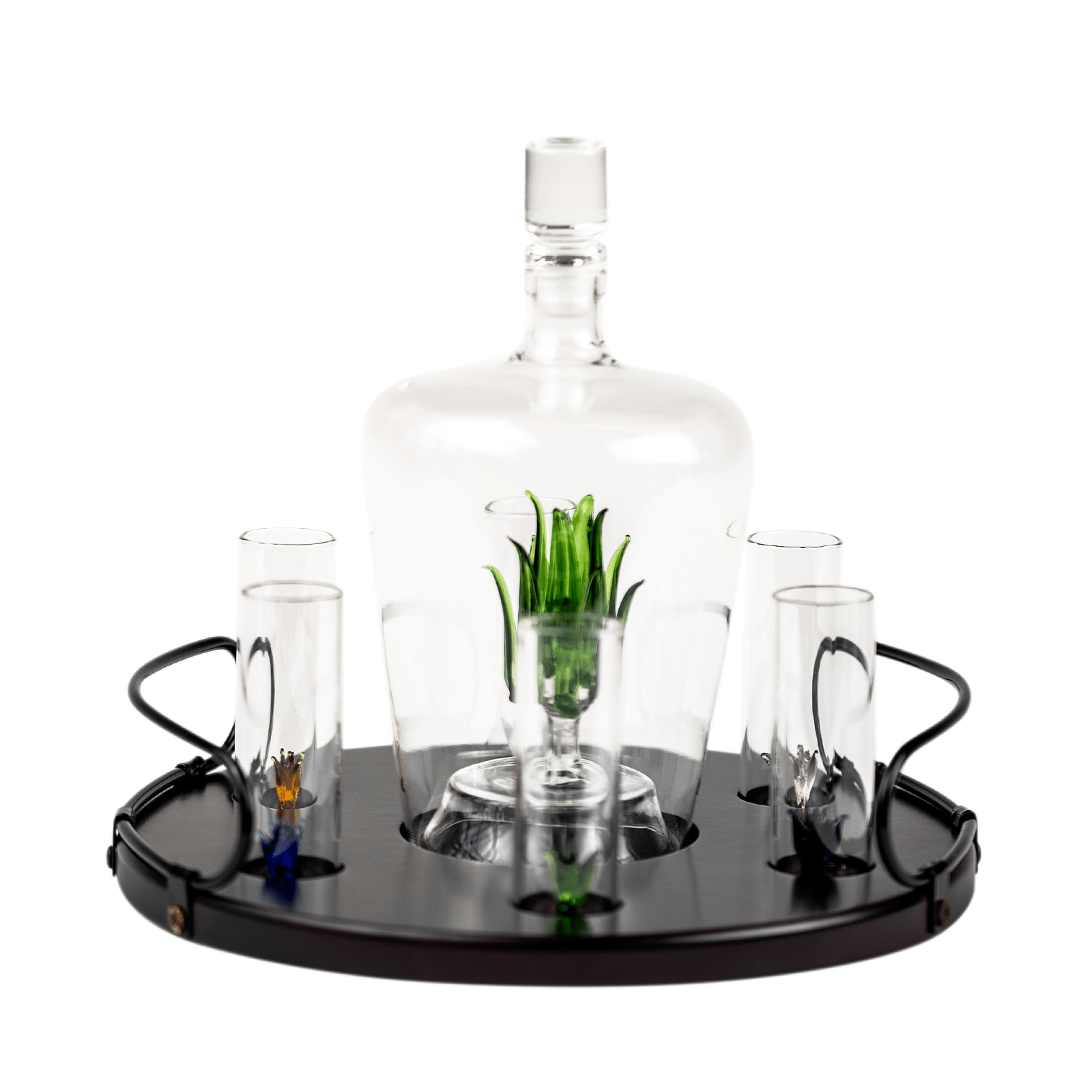 Tequila 750 ml Decanter Set With Agave Plant Decor And 6 Agave 3 Oz. Shot Glasses In A Stand - POPvault