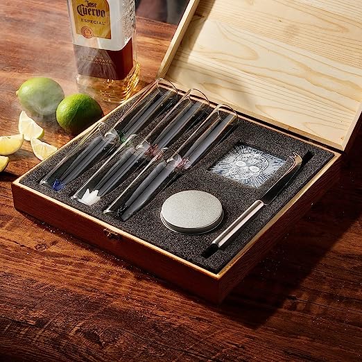 Tequila Shot Glass Gift Box Includes 6 Agave Shot Glasses, Knife, Skull Coaster, and Salt Tin - POPvault