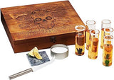 Tequila Shot Glass Gift Box Includes 6 Agave Shot Glasses, Knife, Skull Coaster, and Salt Tin - POPvault