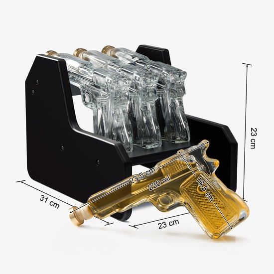 Three Pistol & Wooden Stand 7.7 Oz. Whiskey Decanter Set - POPvault