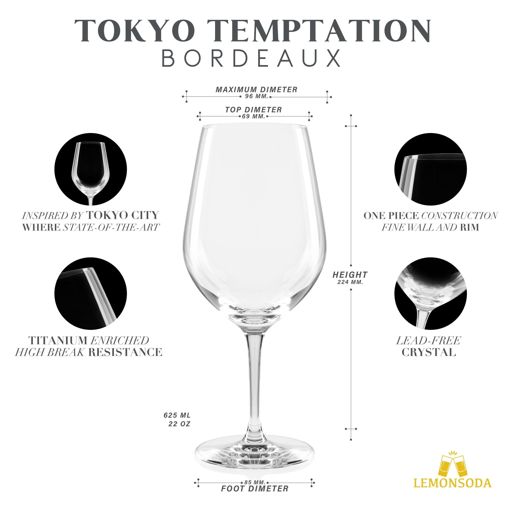 Tokyo Temptation Bordeaux Wine Glasses - (625 mL / 22 fl. oz.) - POPvault
