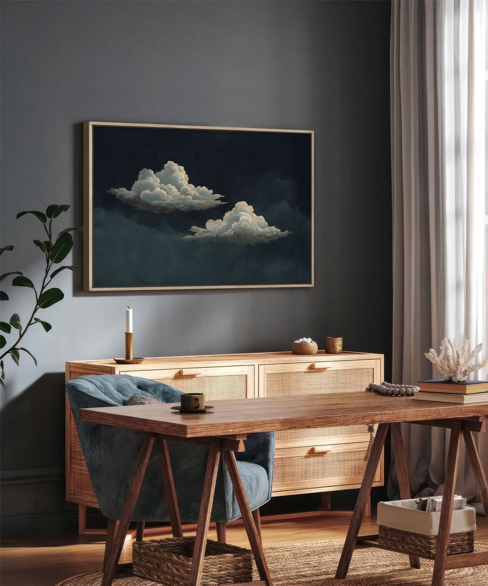 Two Clouds Moody Navy Canvas Art - POPvault